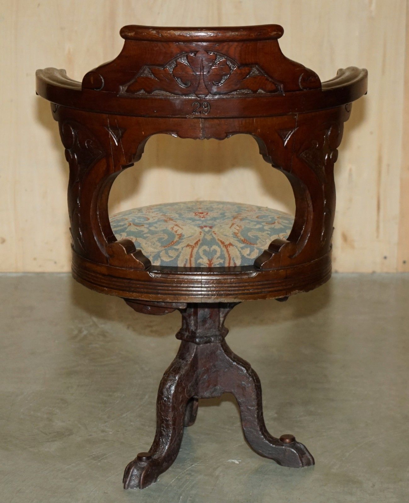 1850.0 Antique Victorian Hand Carved Mahogany Ships Captains Cast Iron Base Armchair photo