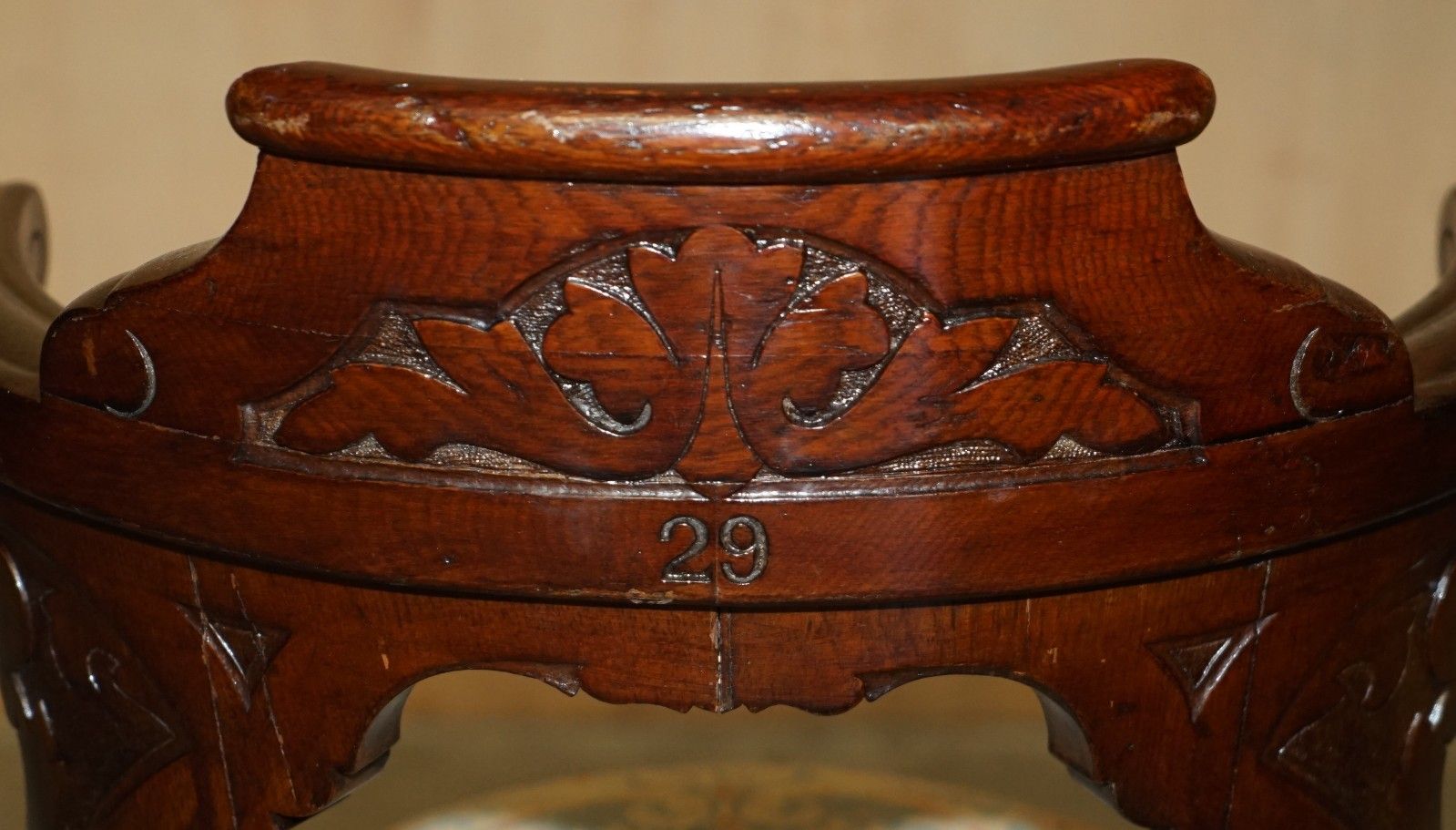 photo buy Antique Victorian Hand Carved Mahogany Ships Captains Cast Iron Base Armchair