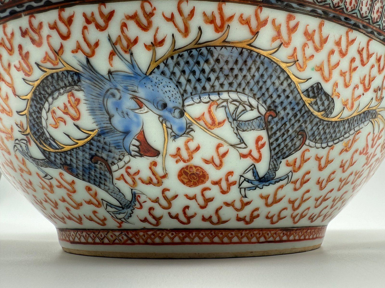 Fantastic Antique Chinese Dragon Punch Bowl, Qing Period, Late 19th / Early 20th Century photo vintage