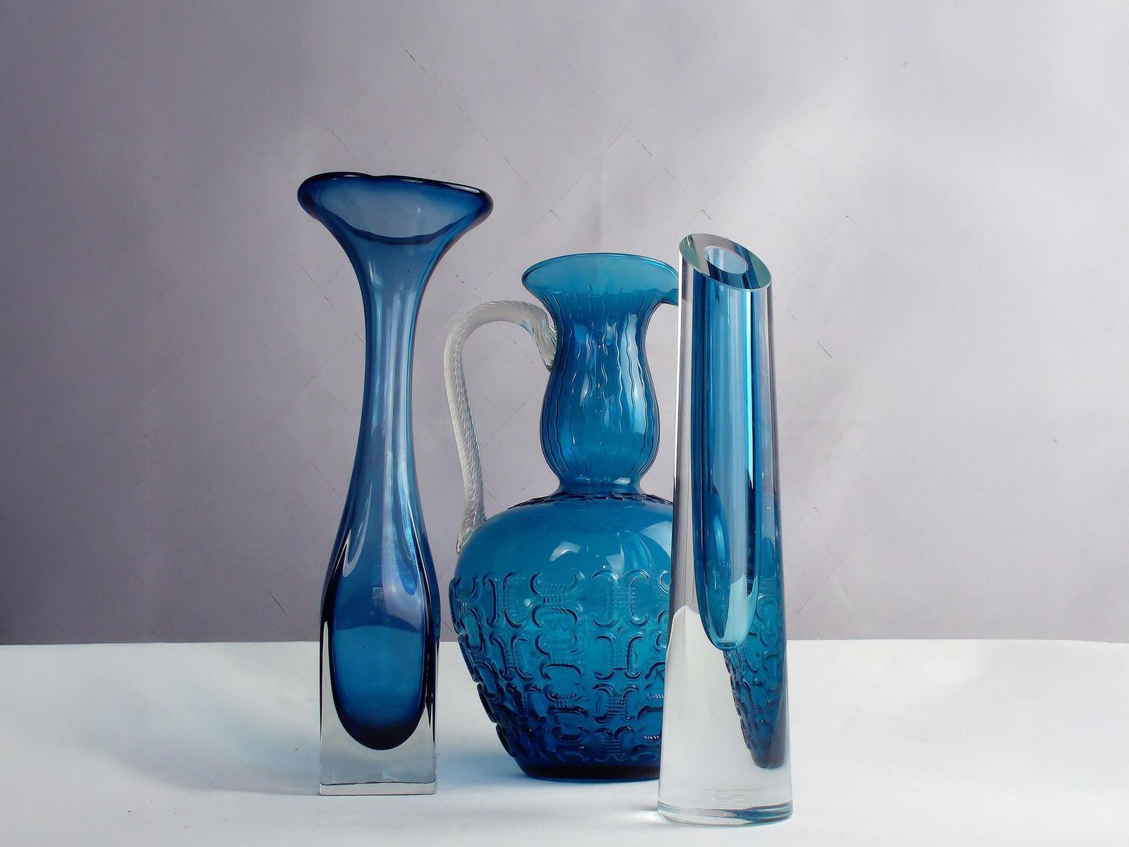 Mid Century Sculptural Sommerso Block Vase In Aqua Marine Blue And Clear Glass By Bretislav Novak, Czech Republic, 1950s photo furniture