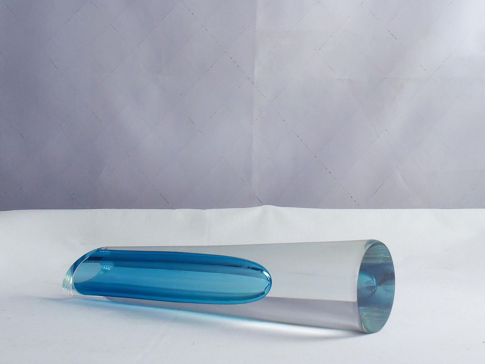 Mid Century Sculptural Sommerso Block Vase In Aqua Marine Blue And Clear Glass By Bretislav Novak, Czech Republic, 1950s photo buy