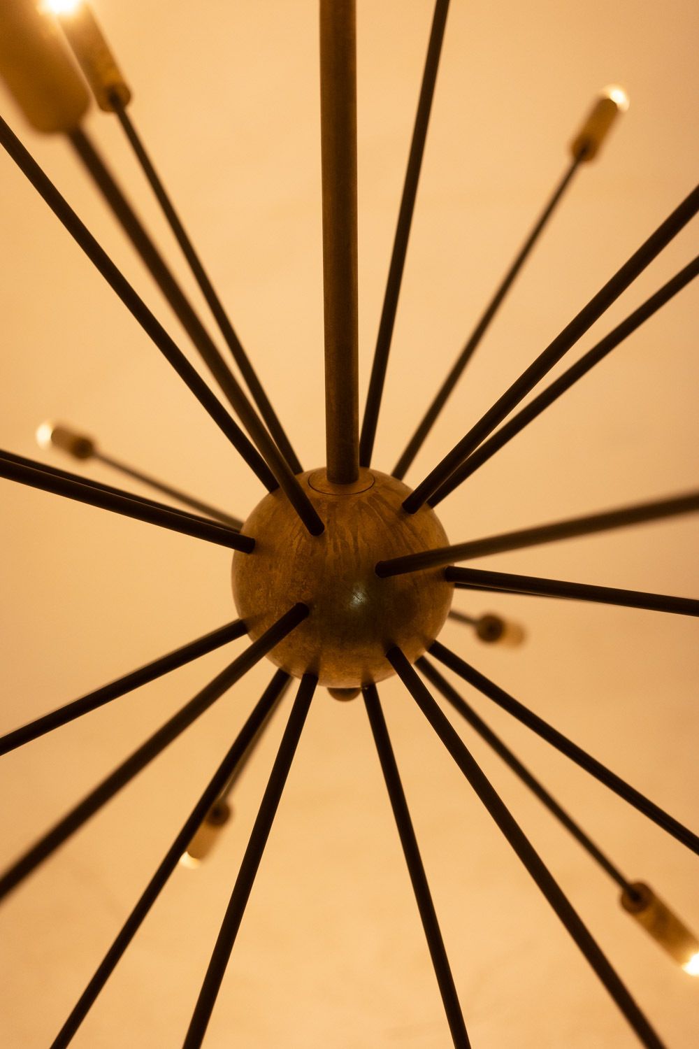 Sputnik Shaped Chandelier In Patinated Gold Plated Brass And Black Lacquer. Contemporary. photo buy
