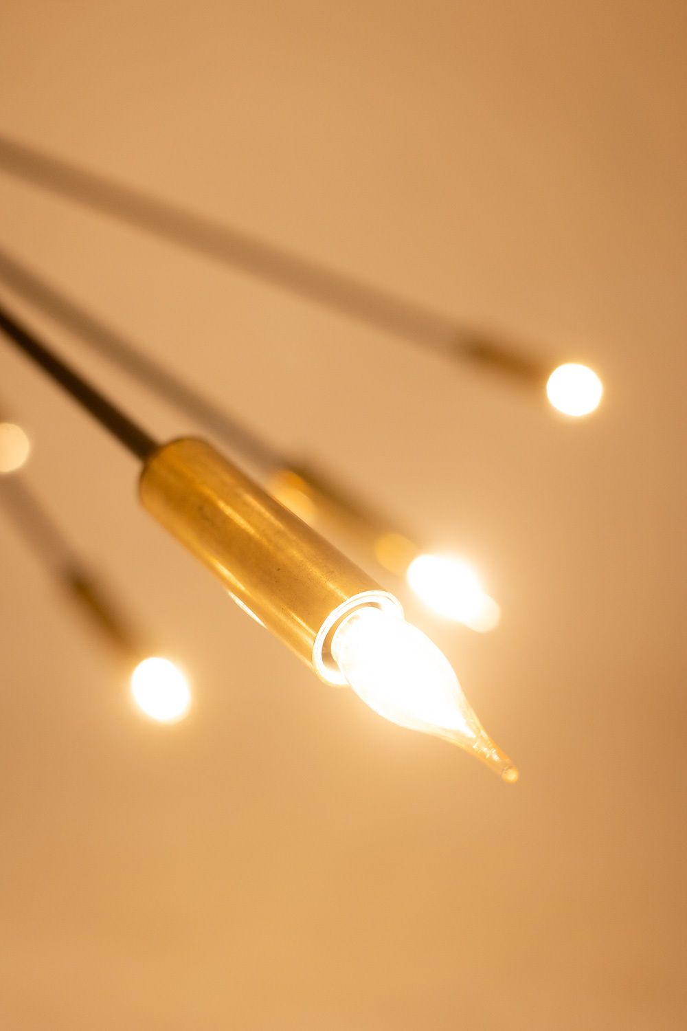 photo for sale Sputnik Shaped Chandelier In Patinated Gold Plated Brass And Black Lacquer. Contemporary.