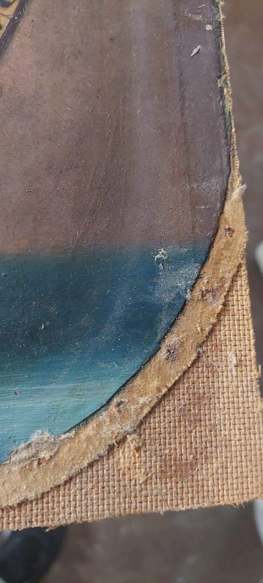 Madonna And Child Canvas Painting Original Gilded Frame 19th Century photo vinterior