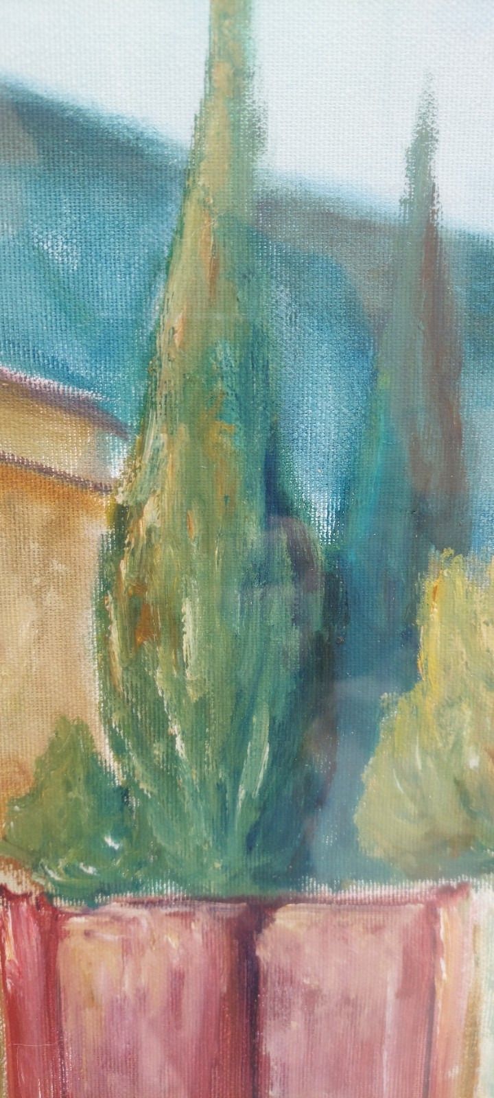 Oil Painting On Canvas Tuscan Landscape 50x70 Cm 60s 70s photo vinterior