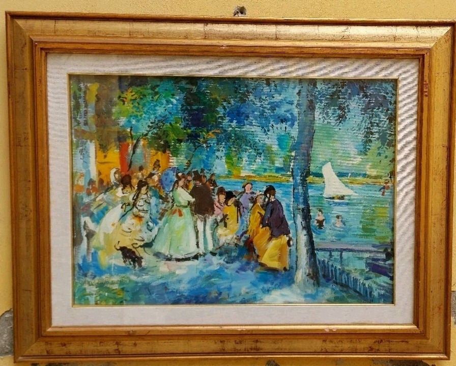 Oil Painting On Canvas "Parisian" 50x70 Cm 60s 70s Belle Epoque