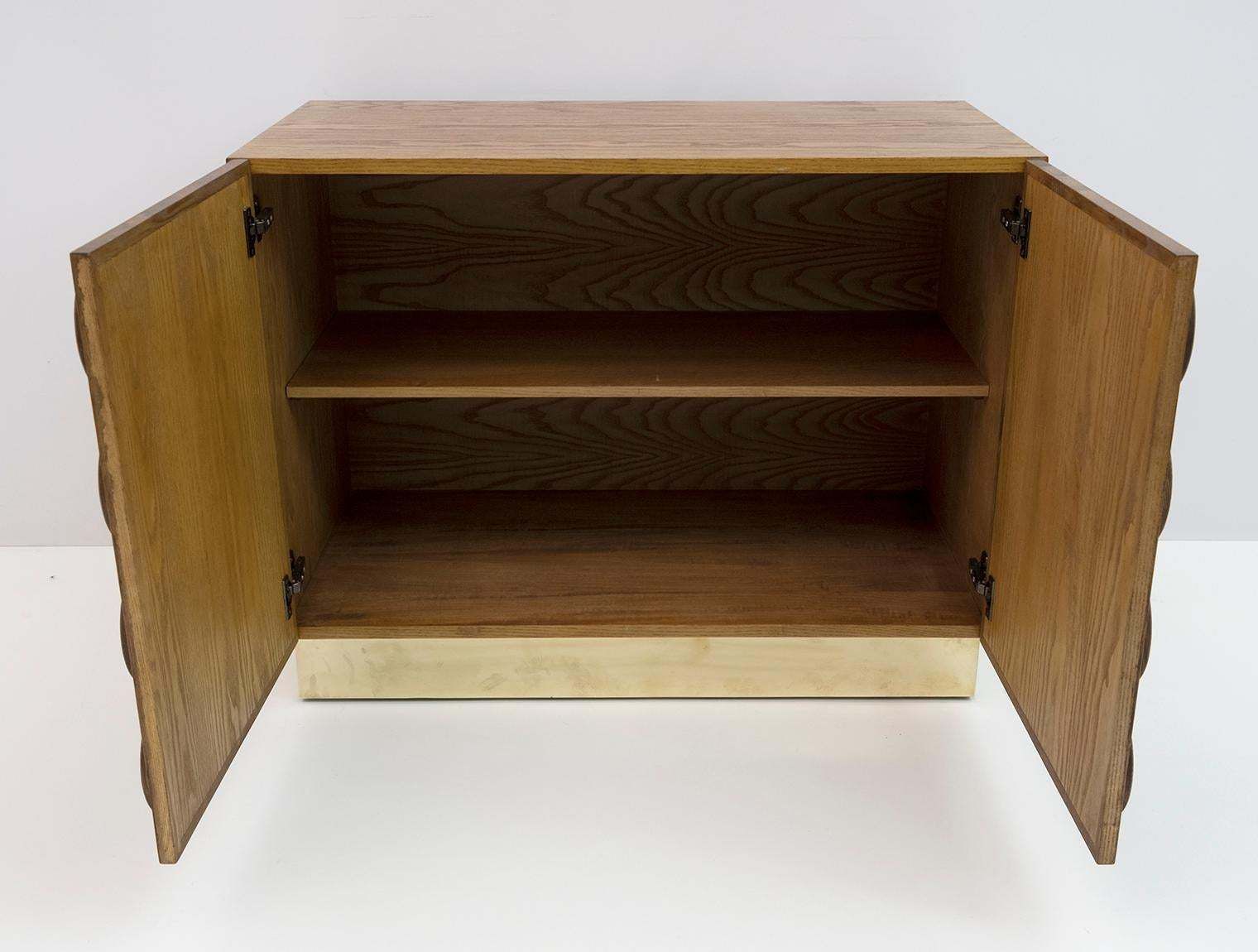 photo for sale Brutalist Italian Chestnut Wood And Brass Bar Cabinet, 1970s