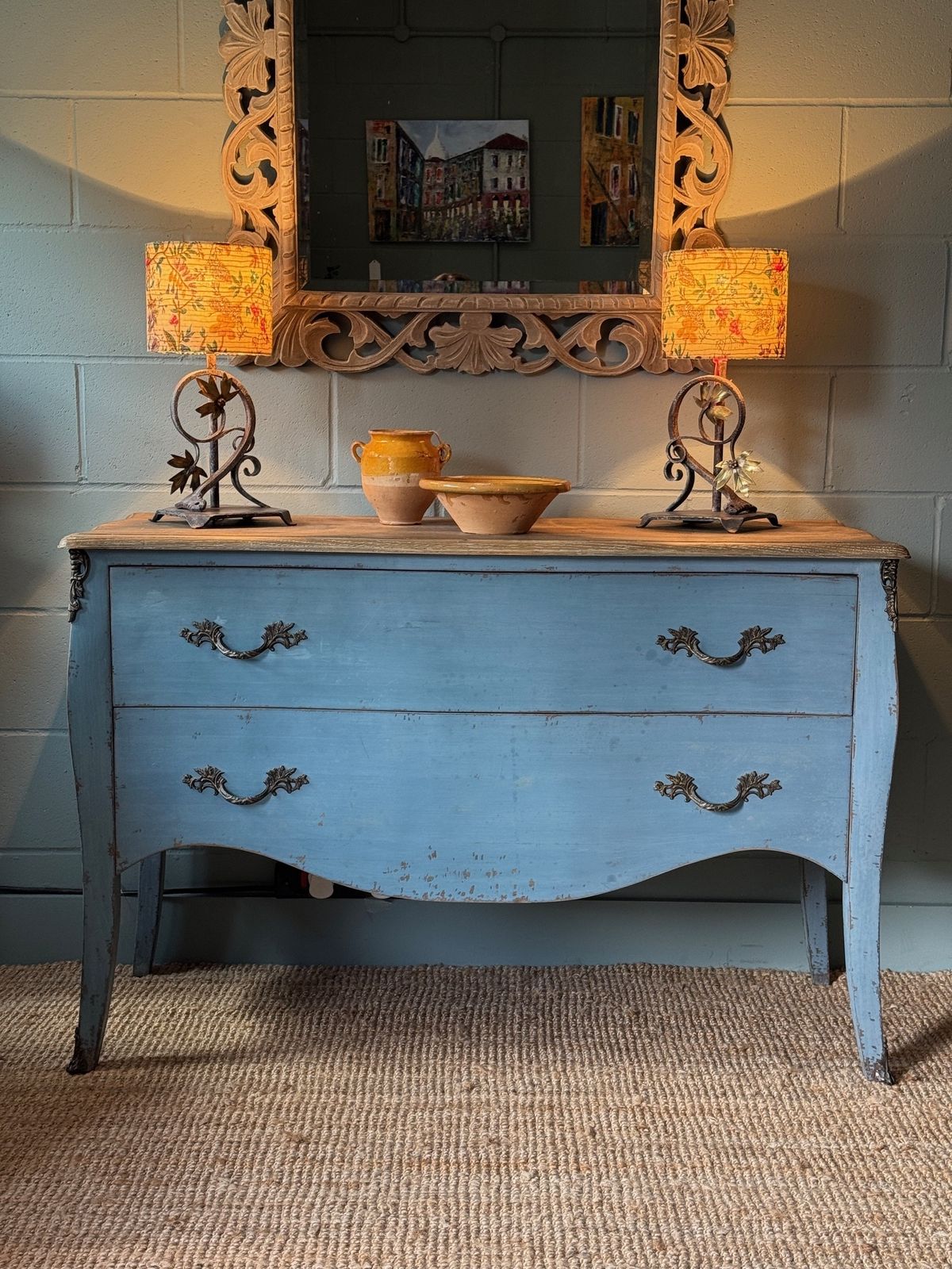Swedish Painted Blue Louis XV Style Chest Of Drawers