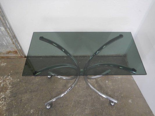 Coffee Table With Wheels And Smoked Glass, 1960 photo Furniture