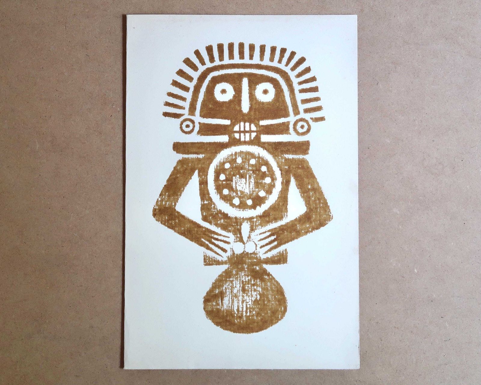 Original Pre Colombian Print By Georges Arnulf, 1967 / Tolima, Calima, Quimbaya Style