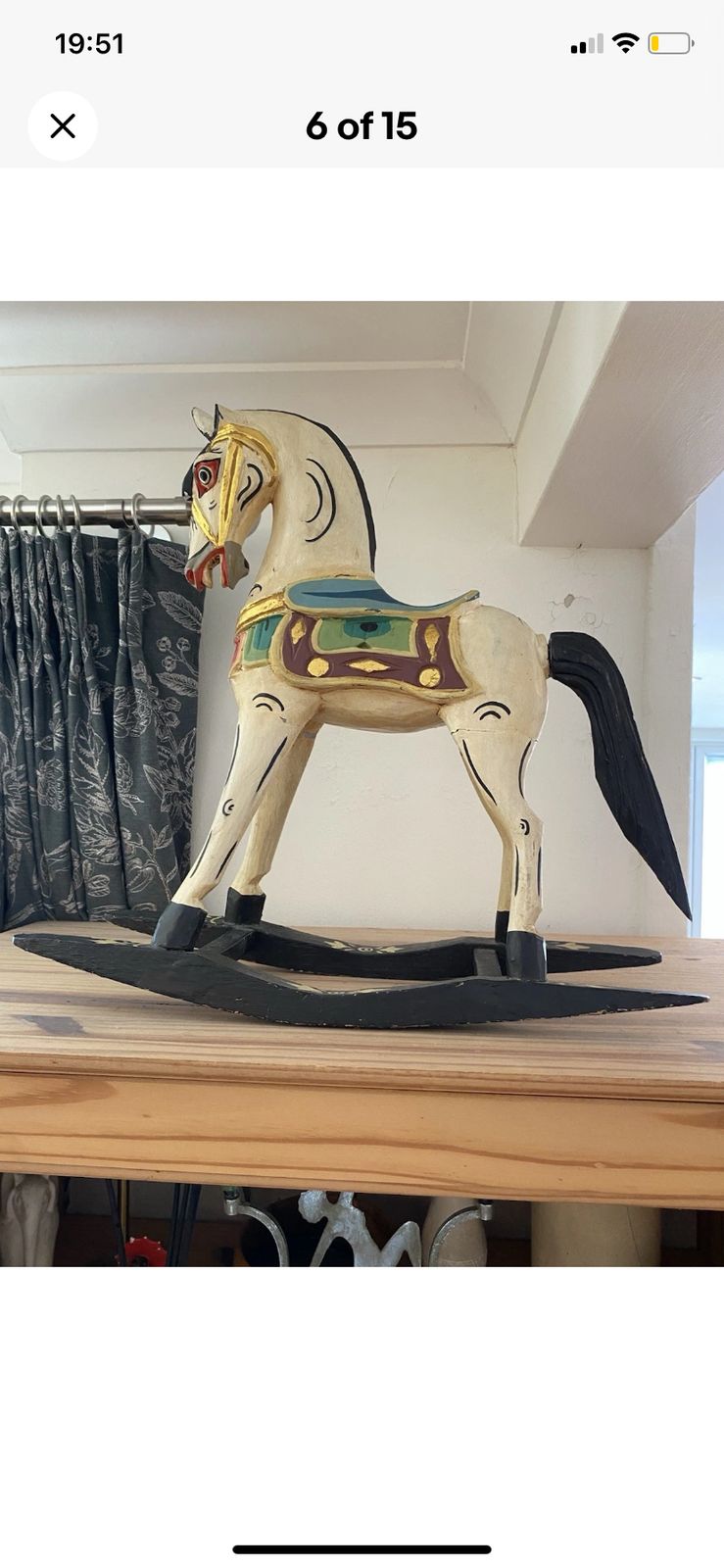 125.0 Antique Wooden Rocking Horse Multicoloured Gold Handmade Hand Paint Art photo