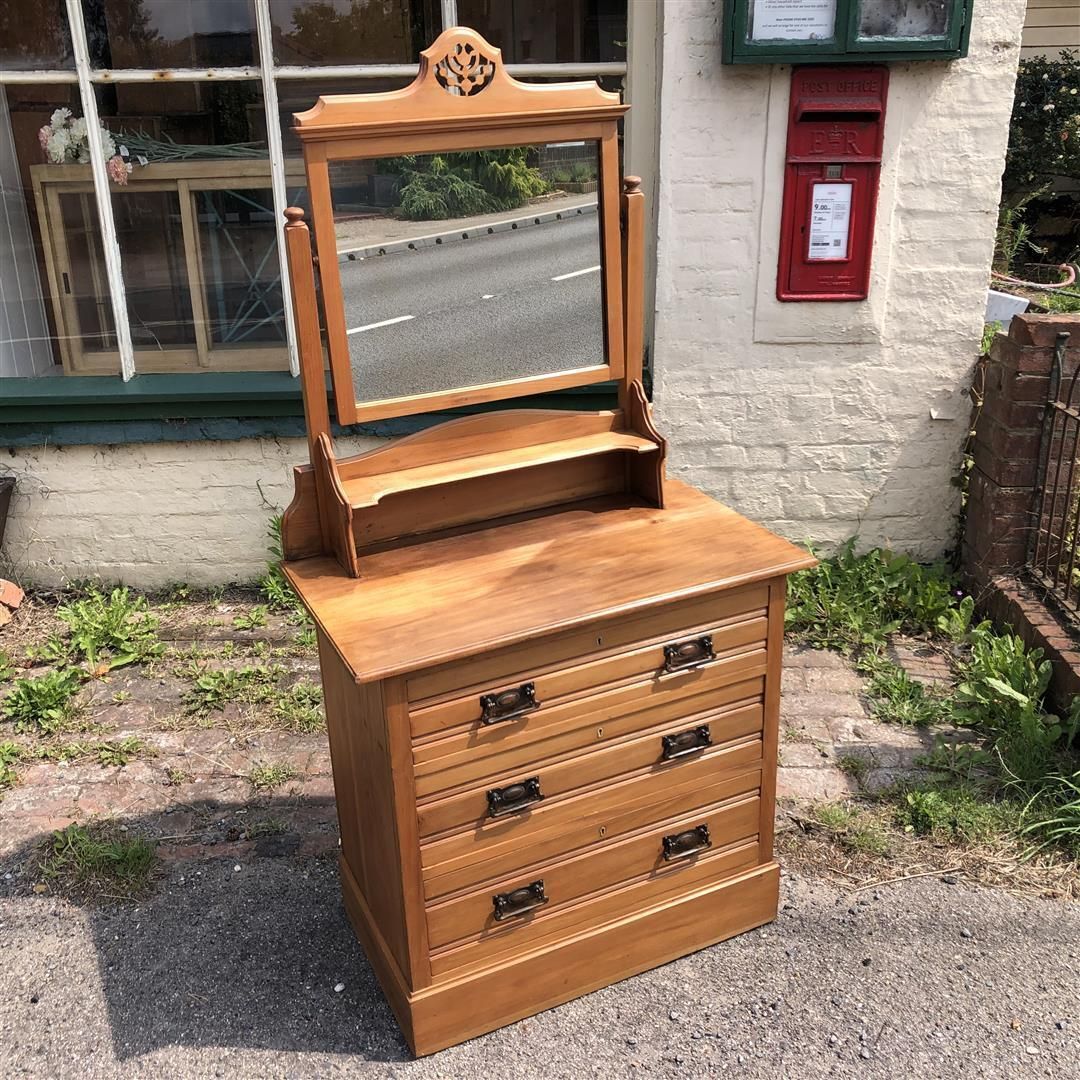 Antique Satinwood Dressing Chest Of Drawers With Mirrored Top 1910s