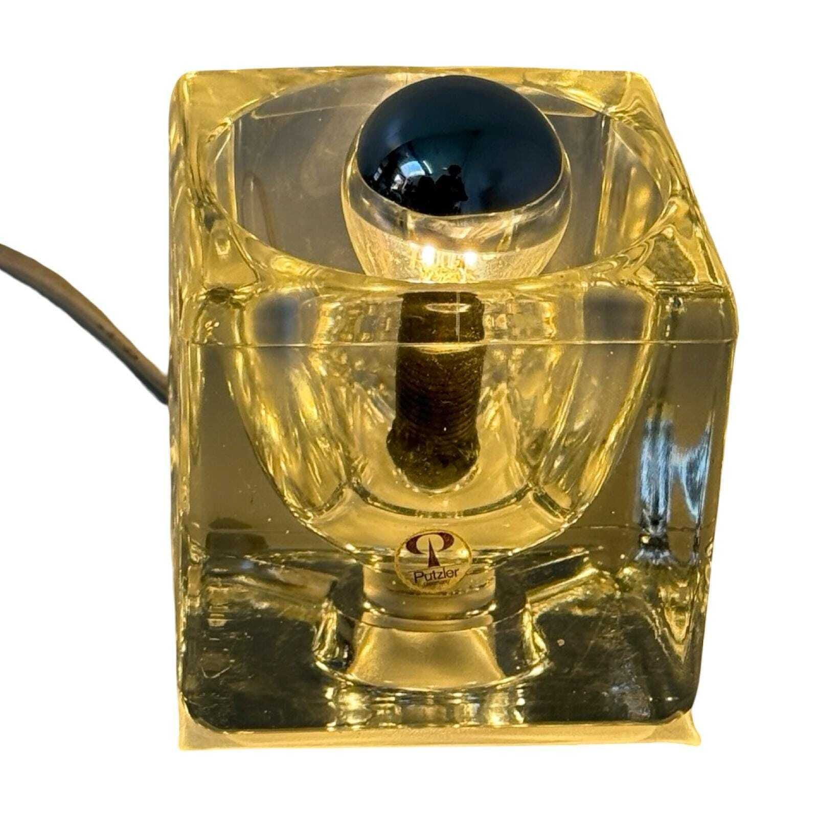 Peill & Putzler   Desk Lamp In The Shape Of A Glass Cube   Space Age / Pop Art Design   Germany   1970's (Marked, Original Sticker) photo furniture