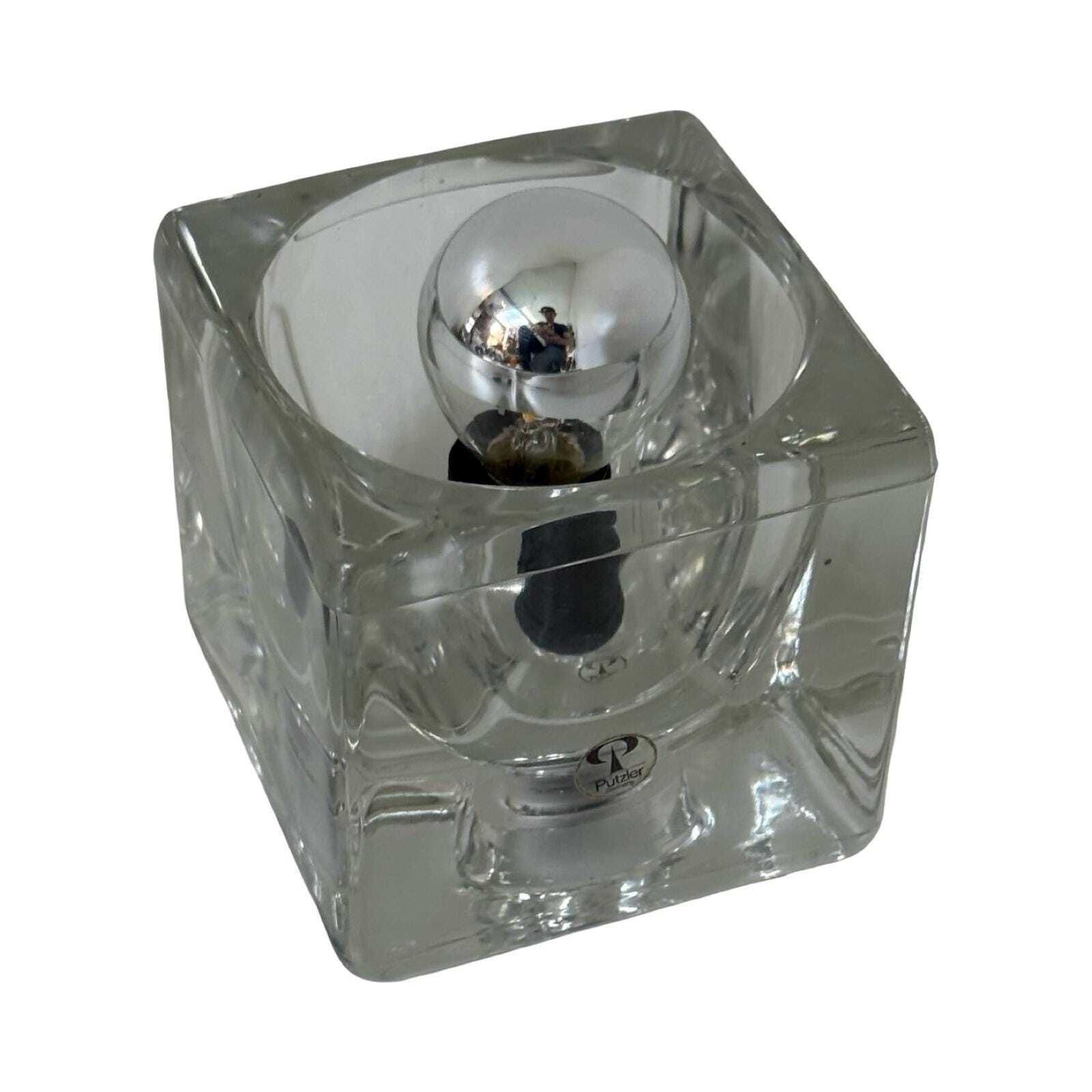 Peill & Putzler   Desk Lamp In The Shape Of A Glass Cube   Space Age / Pop Art Design   Germany   1970's (Marked, Original Sticker) photo Lighting