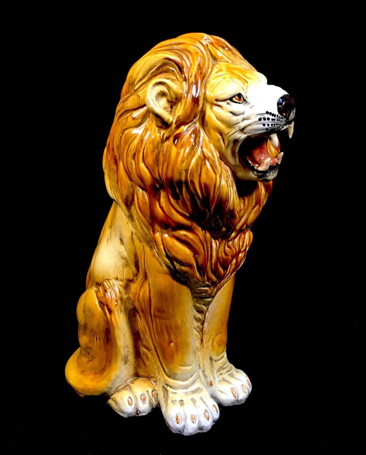 Vintage 1970s Italian Large Ceramic Lion Statue / Antique / Mid Century Tabletop photo furniture