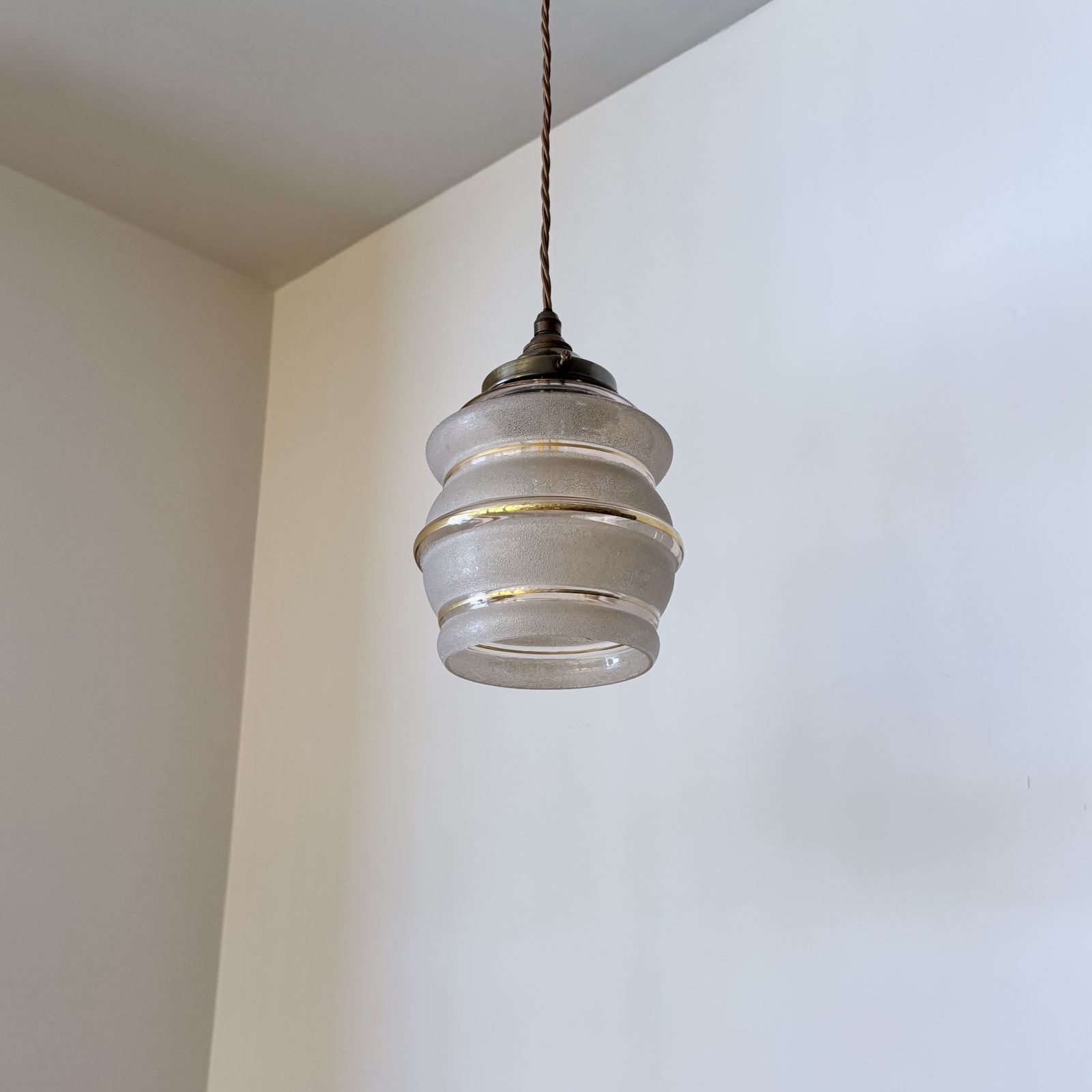 Pink Textured Glass Shade With Gold Band Details photo for sale