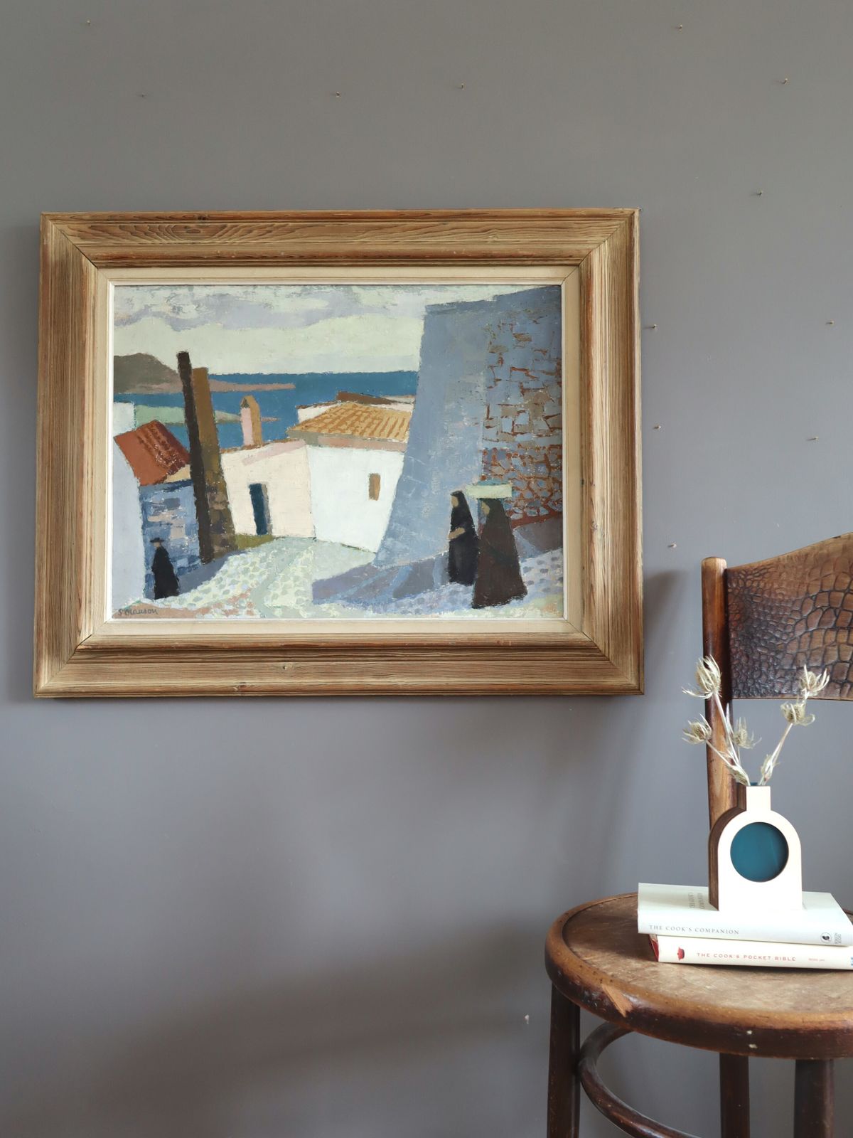 Coastal Descent Oil Painting, Mid 20th Century photo furniture
