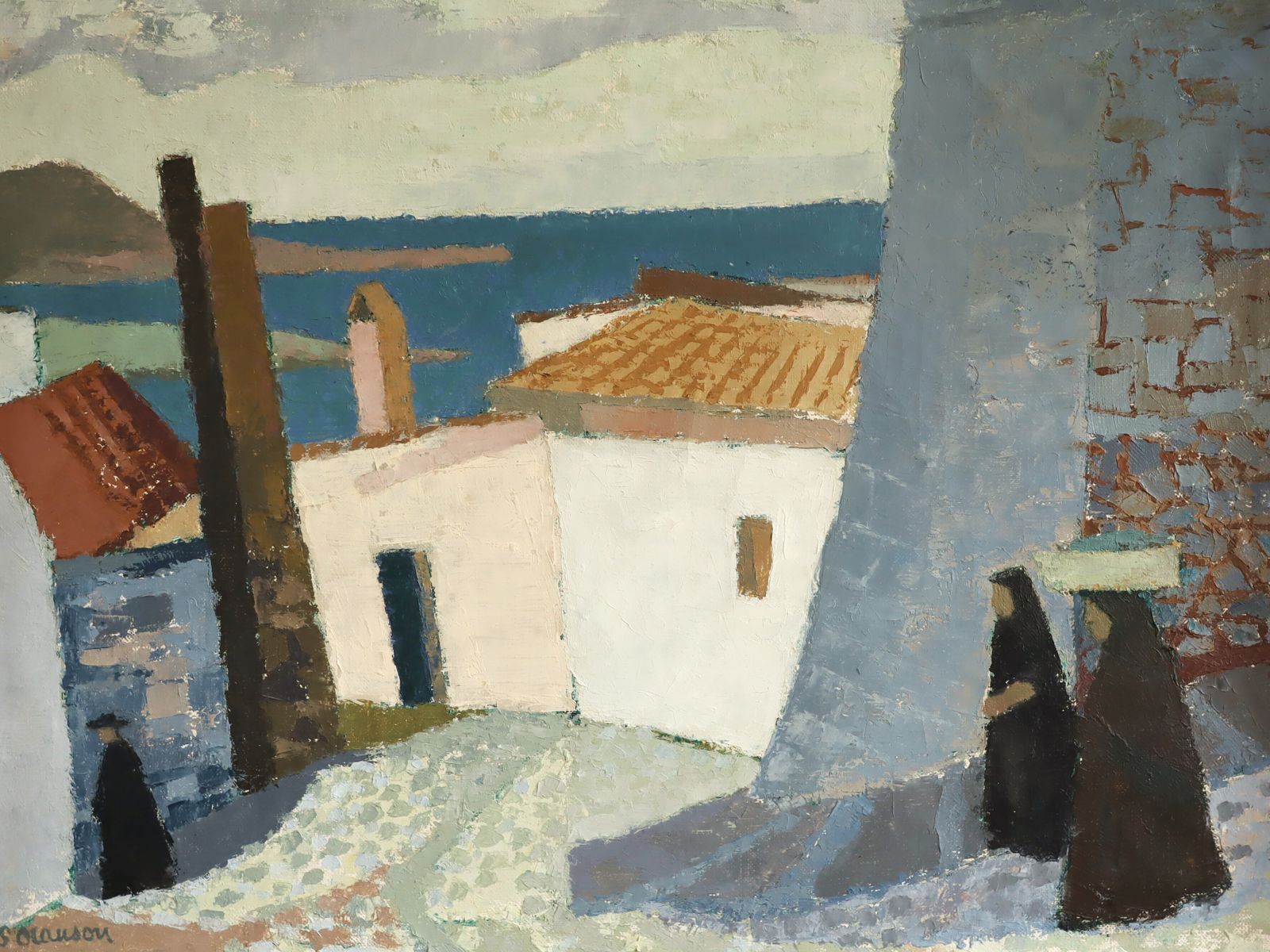 Coastal Descent Oil Painting, Mid 20th Century photo buy