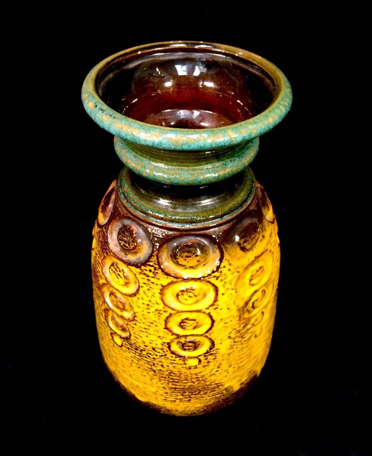 Vintage Carstens Austria / West German Pottery Vase / Yellow & Green 1970s photo furniture