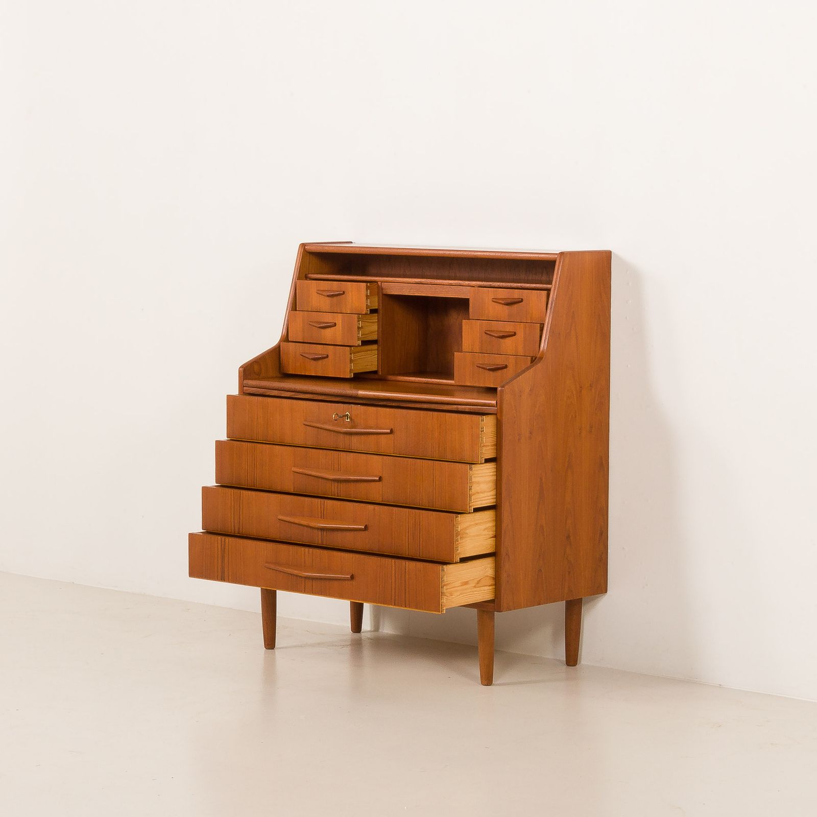 Danish Teak Mid Century Modern Secretaire Cabinet With A Desk And Vanity, 1960s photo Furniture