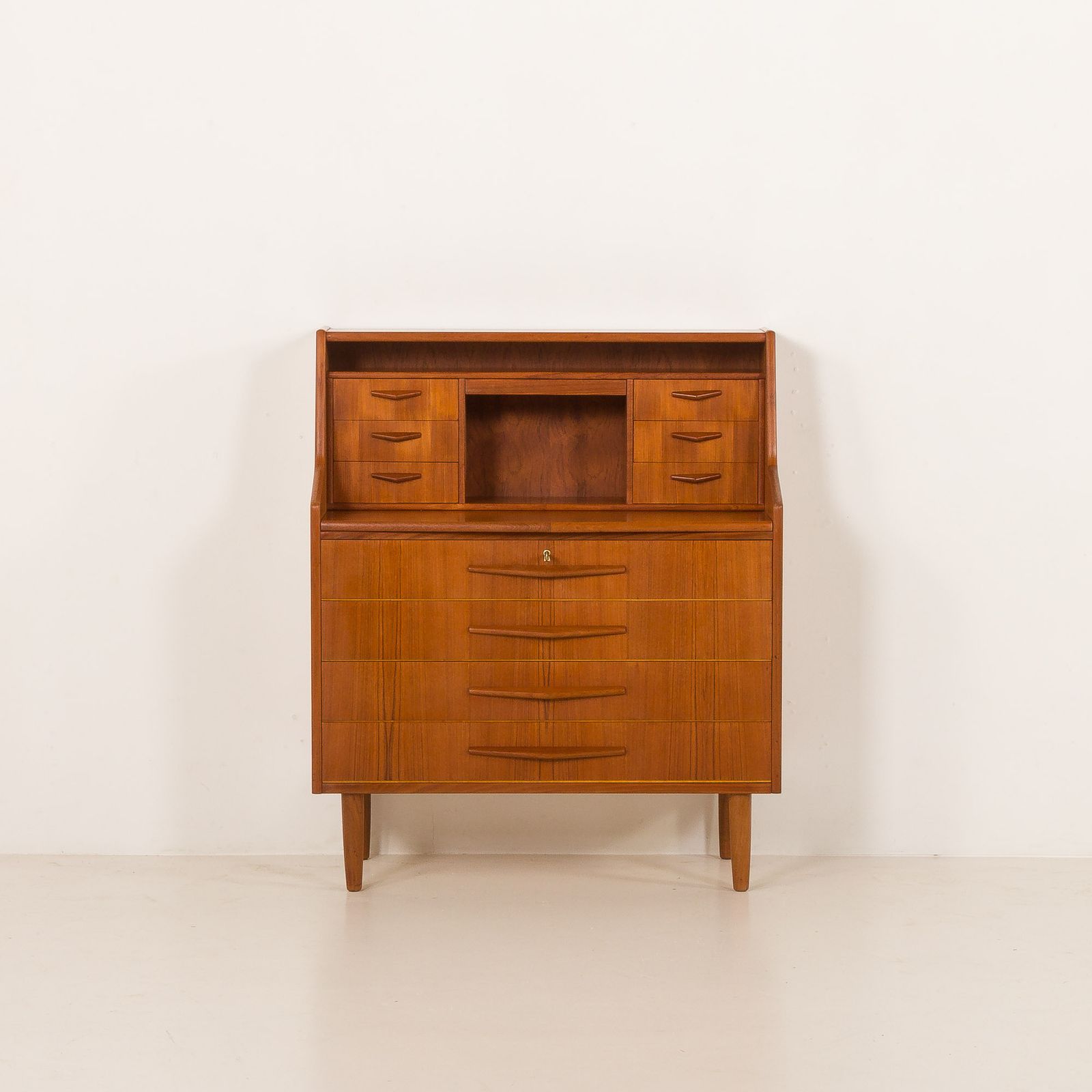 Danish Teak Mid Century Modern Secretaire Cabinet With A Desk And Vanity, 1960s photo vinterior