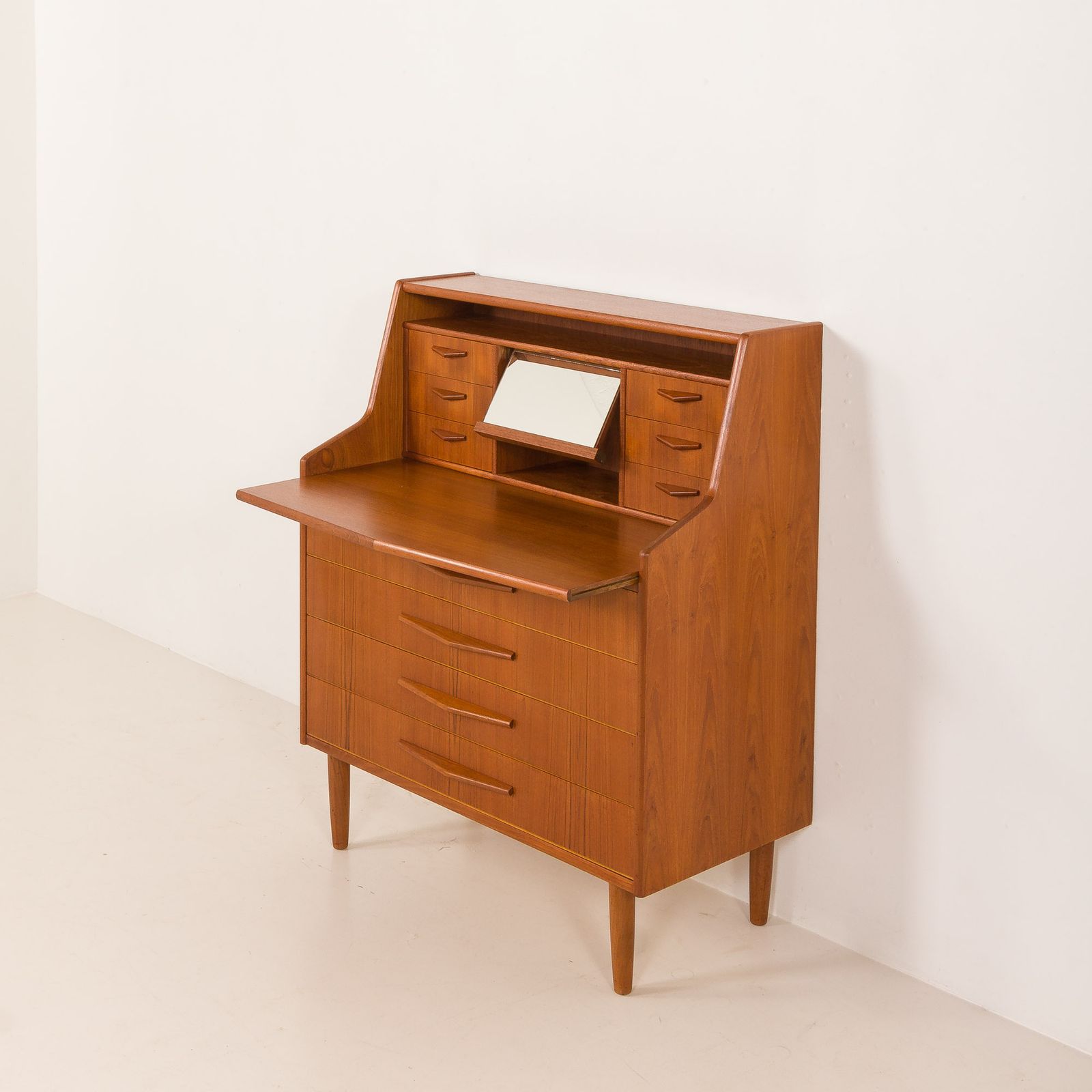 Danish Teak Mid Century Modern Secretaire Cabinet With A Desk And Vanity, 1960s photo vintage