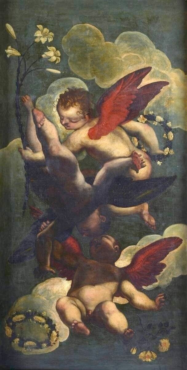 Large Antique Oil Painting On Canvas, 17th Century Venetian School, Antique Frame photo furniture