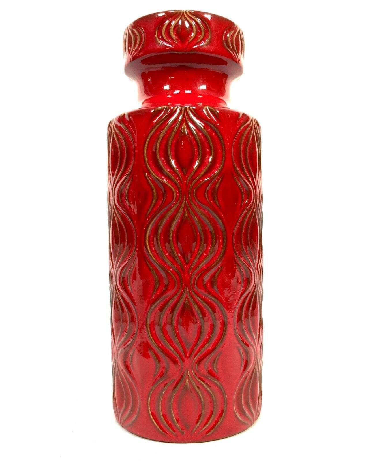 Vintage West German Pottery Scheurich Onion Vase Red Retro 1970's / Large