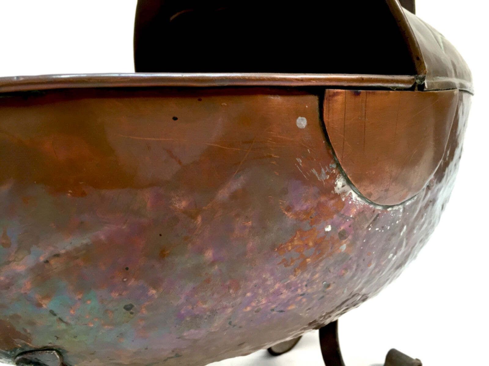Antique Copper Coal Helemt Scuttle With Brass Legs Art Nouveau / 19th Century photo buy