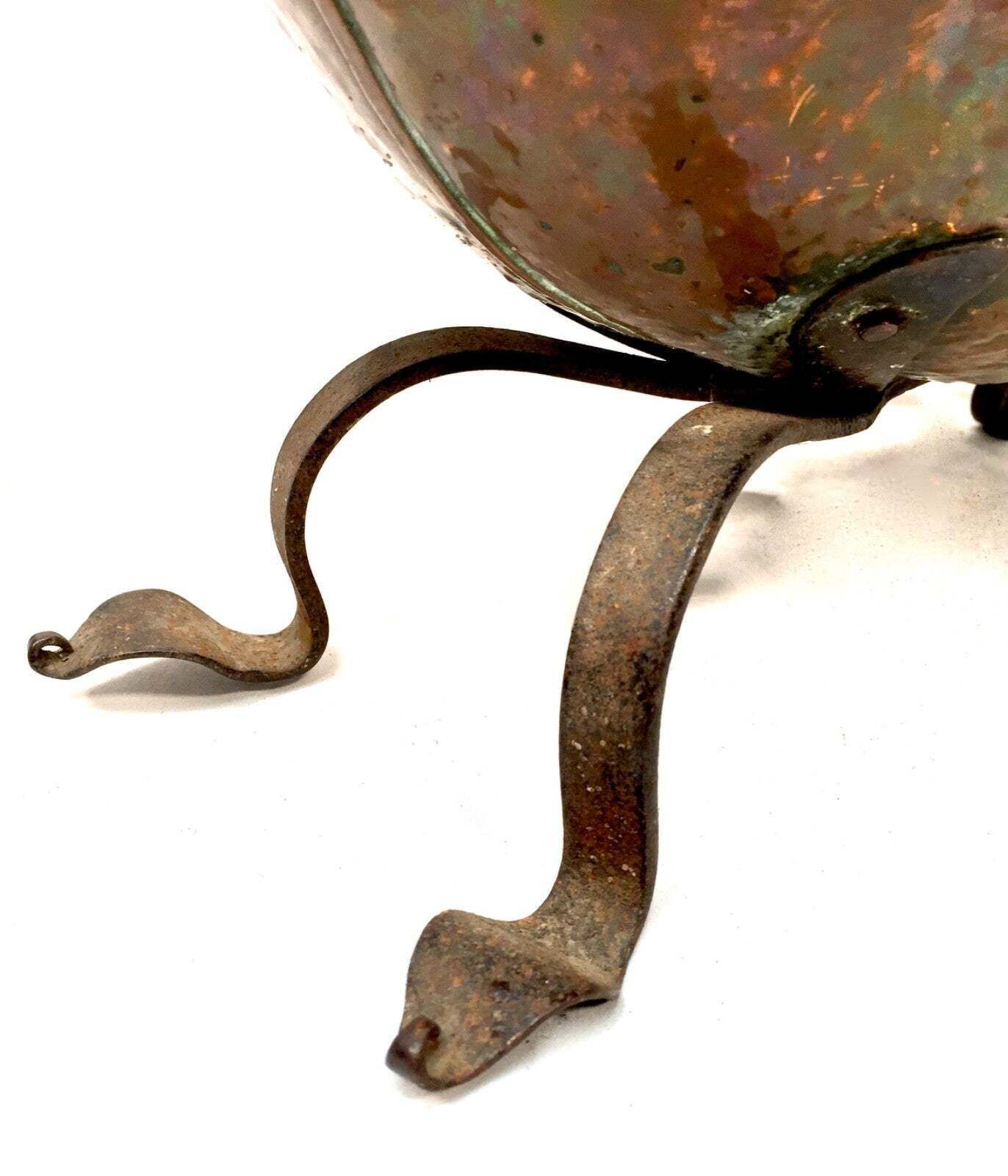 photo furniture Antique Copper Coal Helemt Scuttle With Brass Legs Art Nouveau / 19th Century