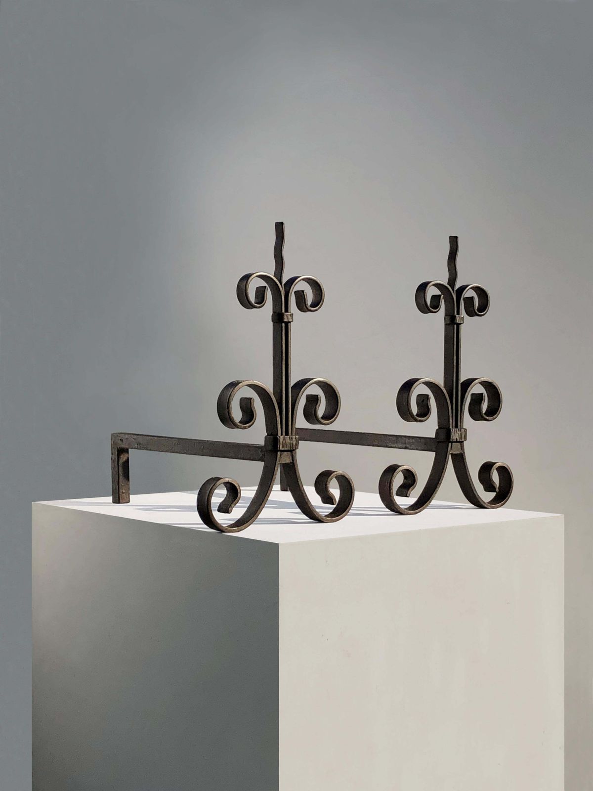 Pair Of Wrought Iron Art Deco Neoclassical Shabby Chic Andirons, France 1930 photo furniture