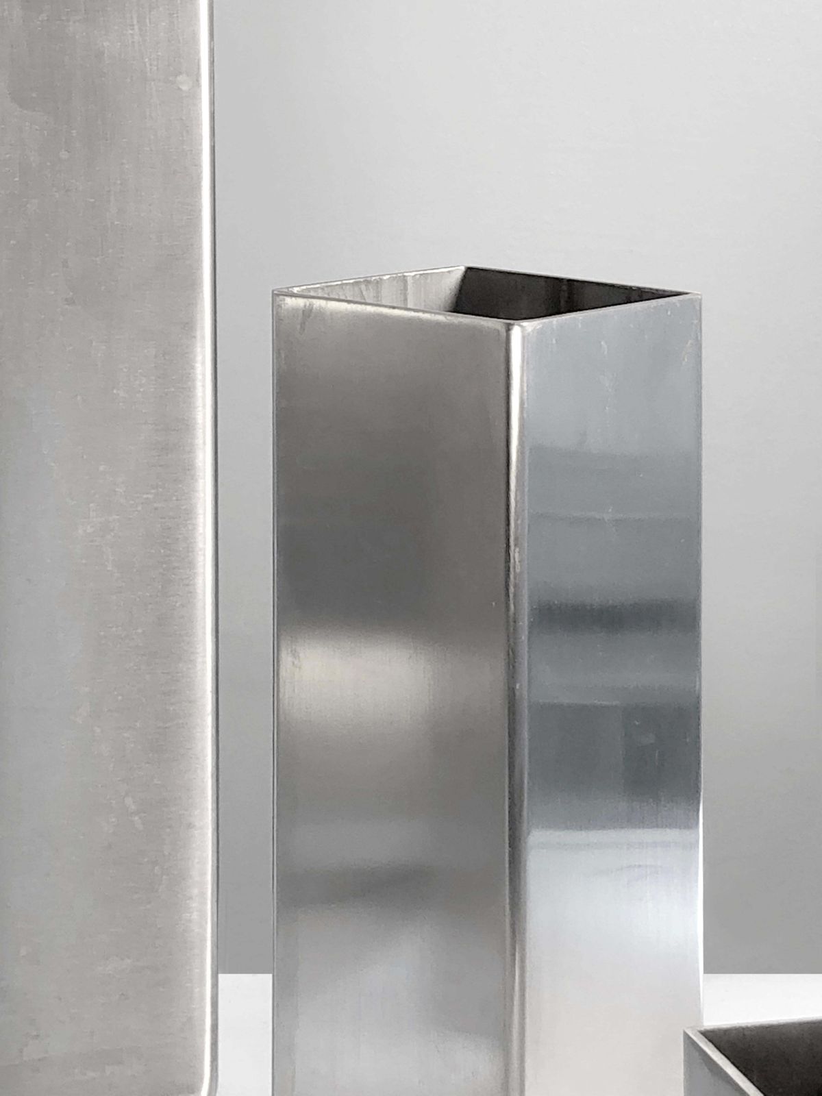 Set Of 5 Radical & Postmodern Architectural Metal Vases, By Kappa, France 1970 photo for sale