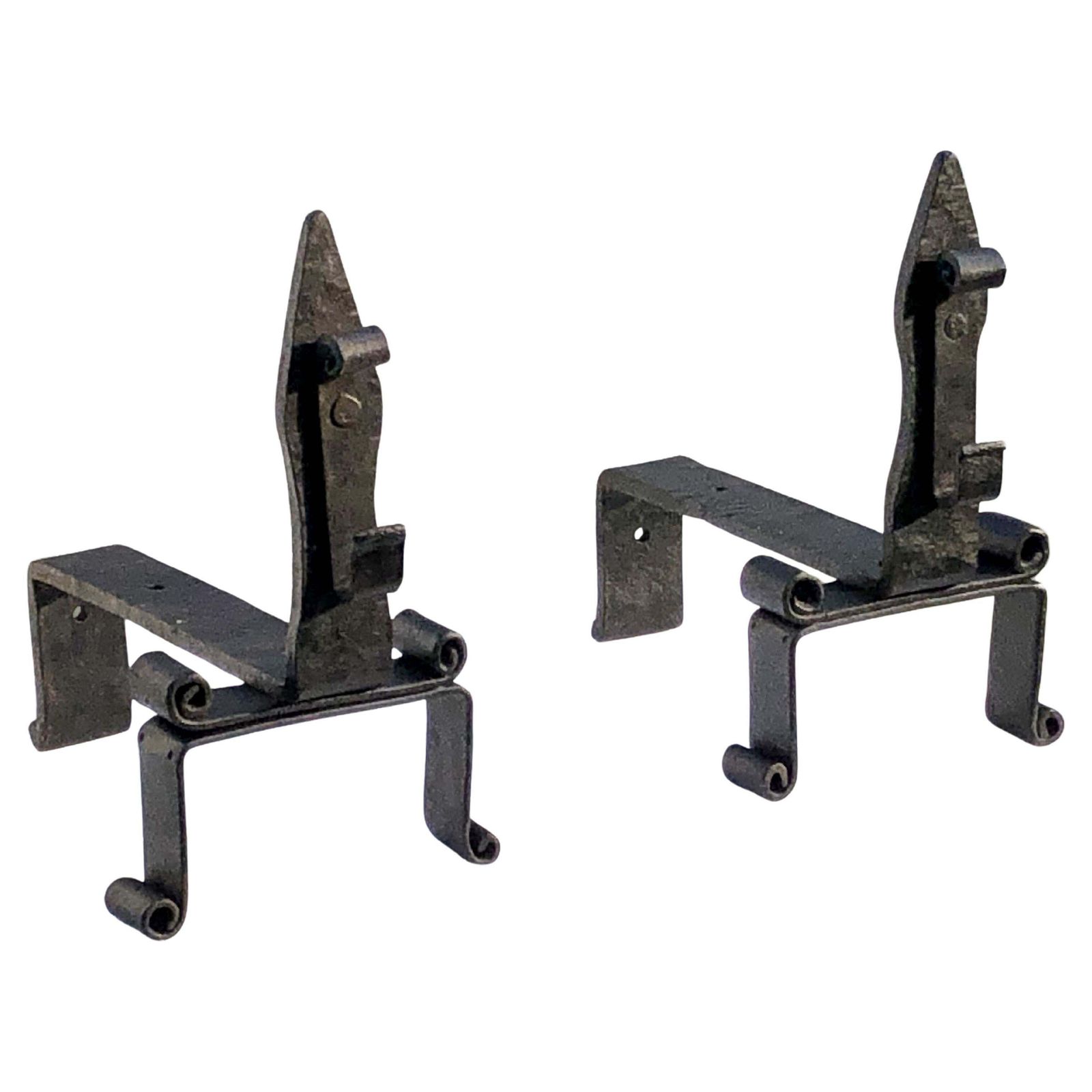 Pair Of Brutalist Neoclassical Shabby Chic Wrought Iron Andirons, France 1960