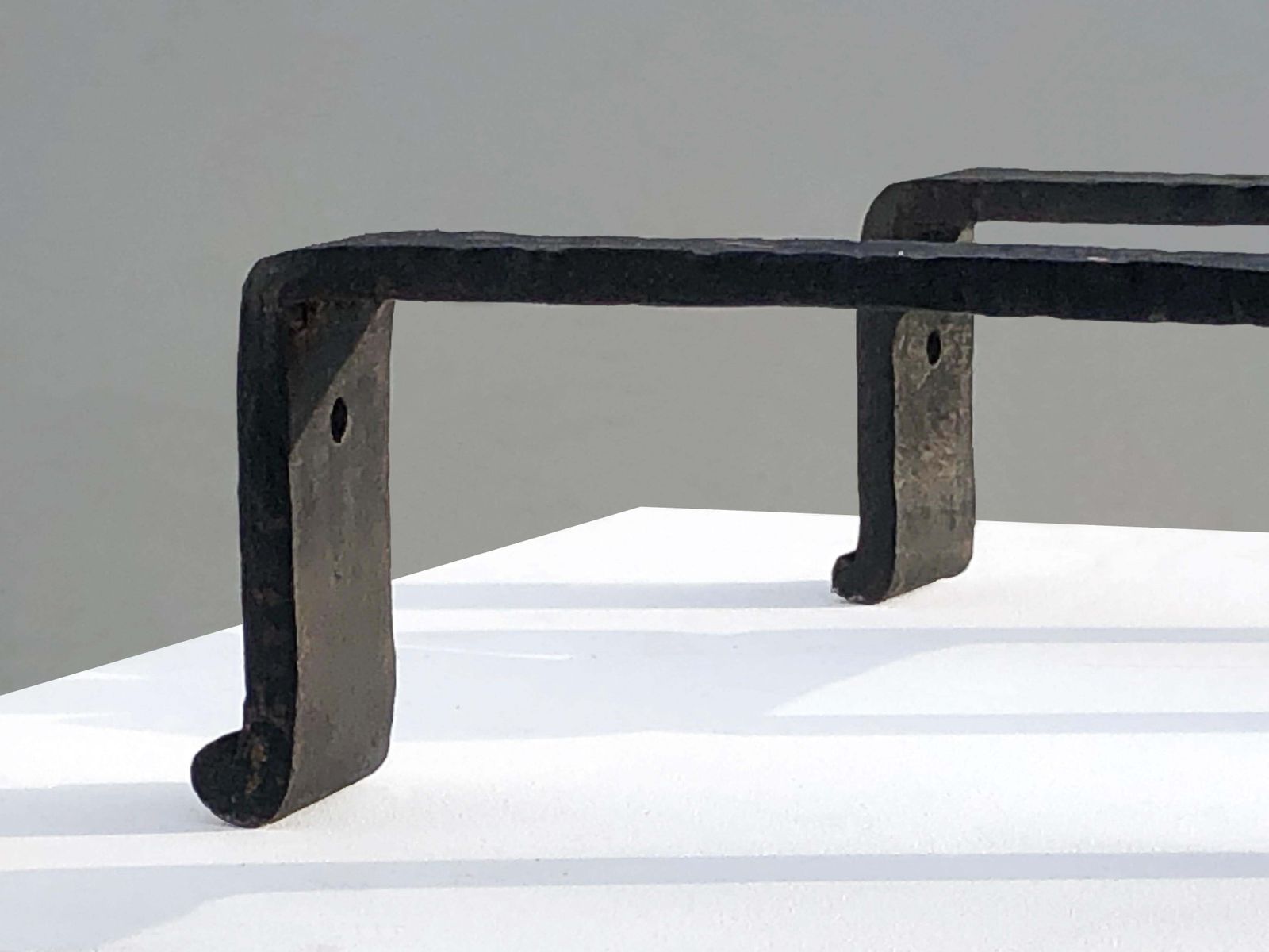 Pair Of Brutalist Neoclassical Shabby Chic Wrought Iron Andirons, France 1960 photo buy