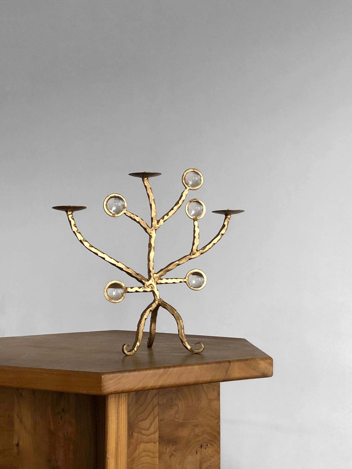 Brutalist Golden Shabby Chic Candelabra Candlestick In Wrought Iron, France 2001 photo for sale