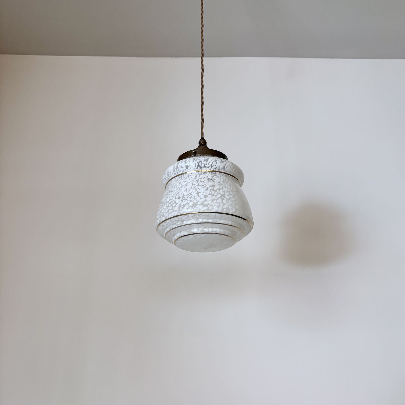 Enclosed White Mottled Glass Shade With Gold Band Details photo furniture