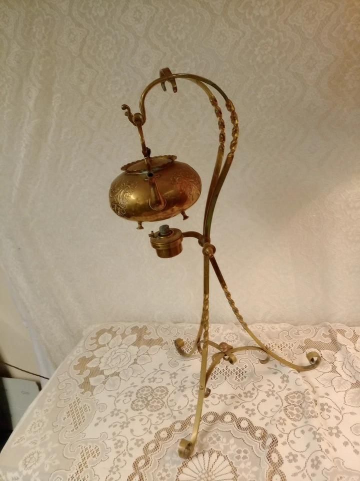 Antique Brass Spirit Kettle On Stand photo furniture