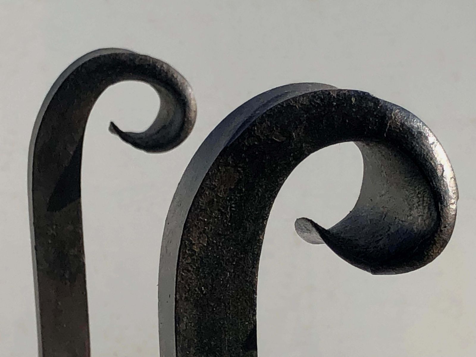 Pair Of Art Deco Brutalist Shabby Chic Wrought Iron Andirons, France 1960 photo for sale