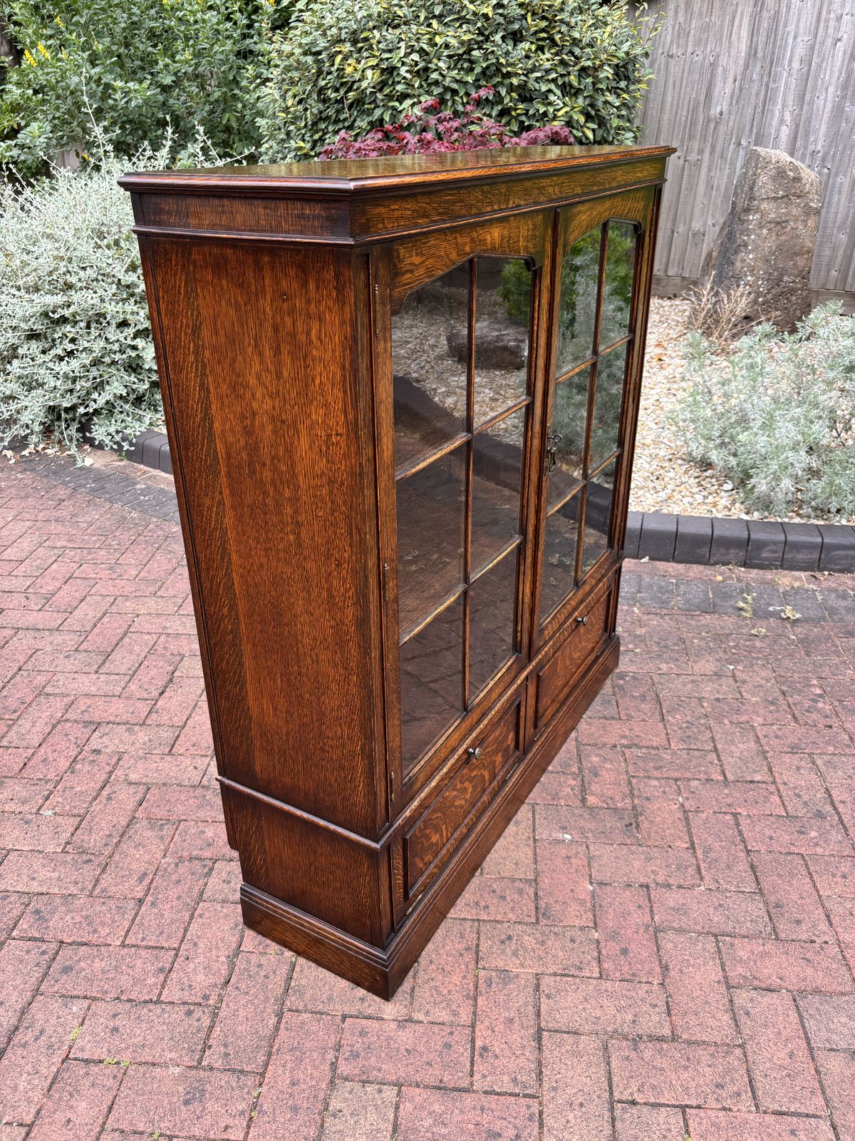 Early 20th Century Oak Glazed Bookcase photo vintage