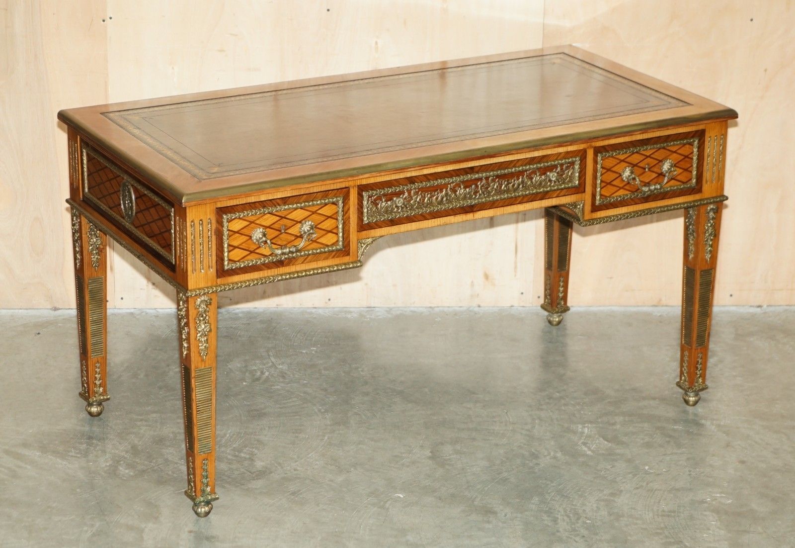 Restored Antique Late 19th Century Louis XVI Ormolu Mounted Bureau Plat Desk photo furniture