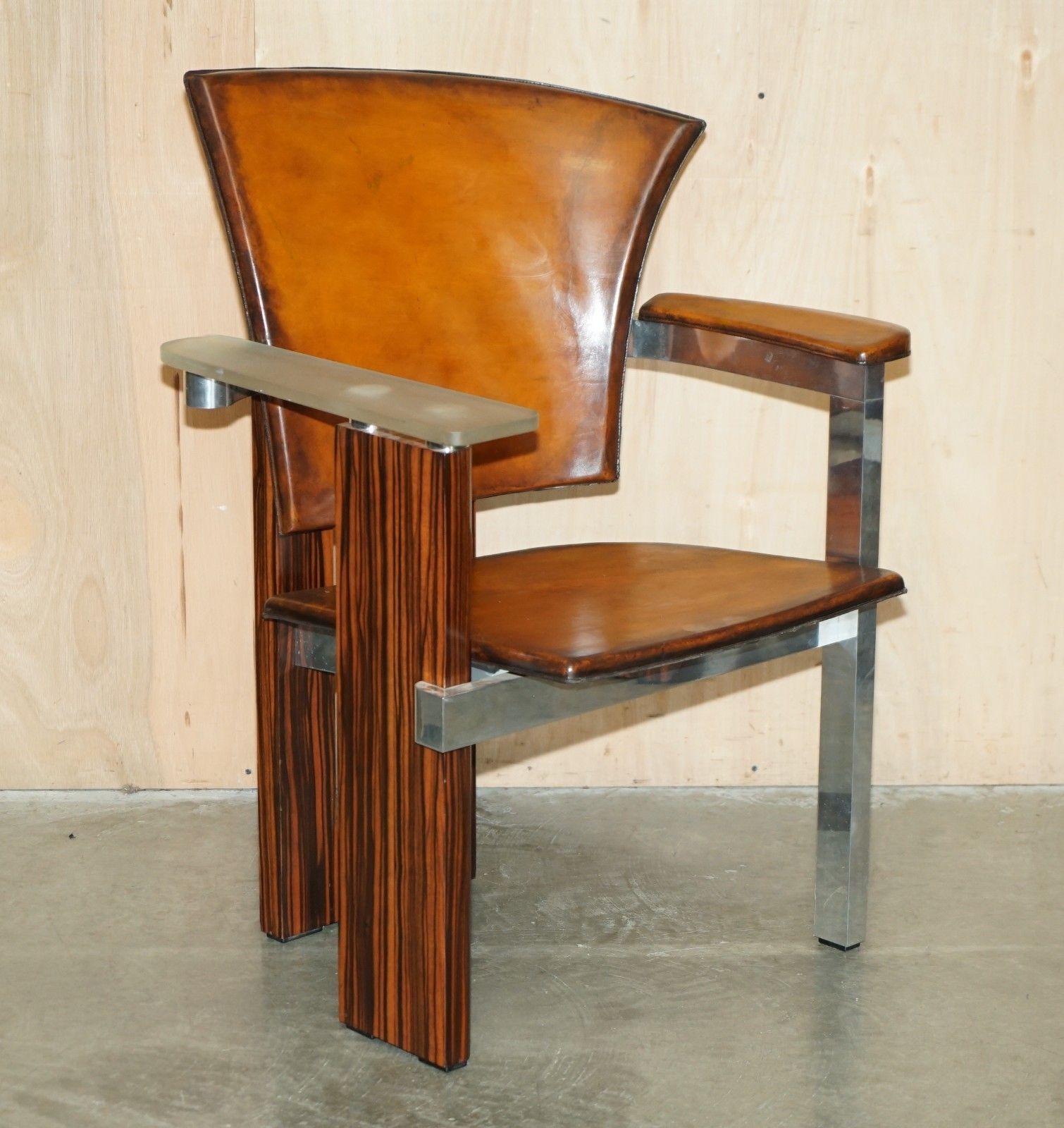 Pair Of Piece Unique 1970's French Modernist Asymmetrical Zebrano Wood Armchairs photo furniture