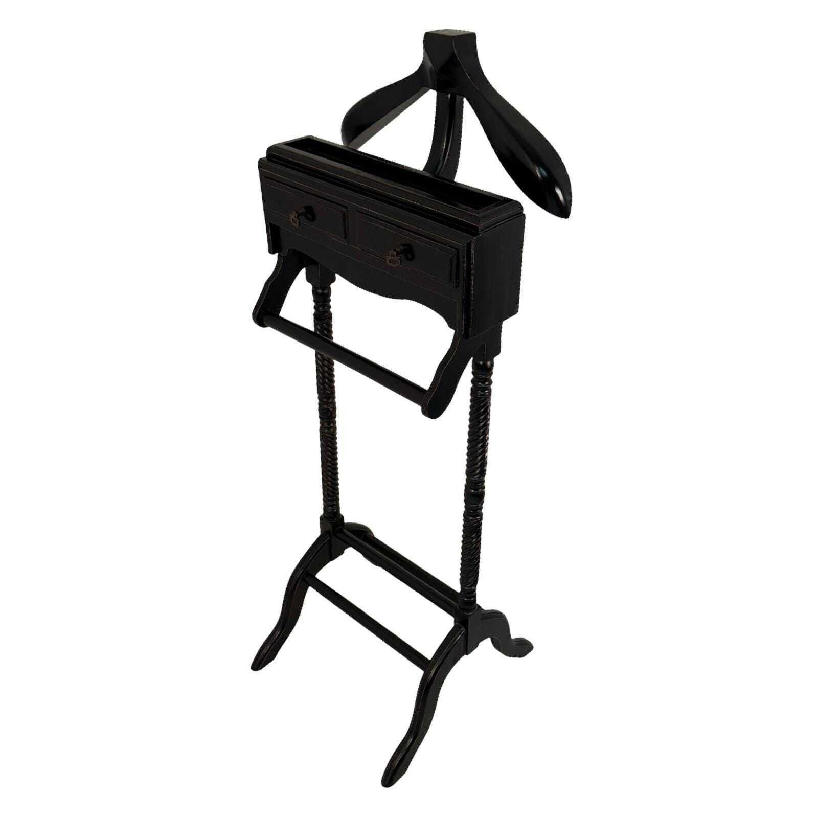 Dressboy / Valet Stand   Made In England   Two Drawers And Twisted Wooden Frame   Colonial Style   Black photo vinterior