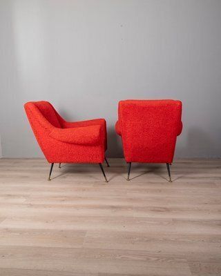 Vintage Italian Armchairs In Red Fabric, 1950s, Set Of 2 photo for sale