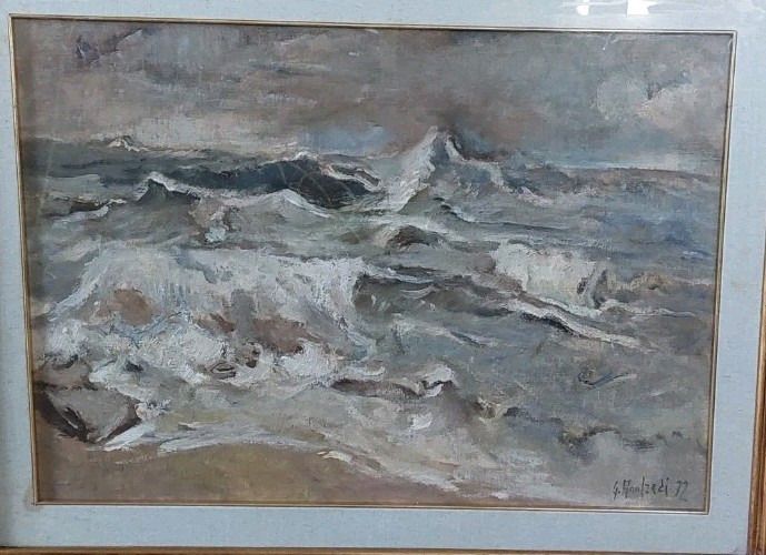 Giuseppe Manfredi (1934 1987) Marina Oil Painting Cardboard Canvas 70 X 50 photo for sale