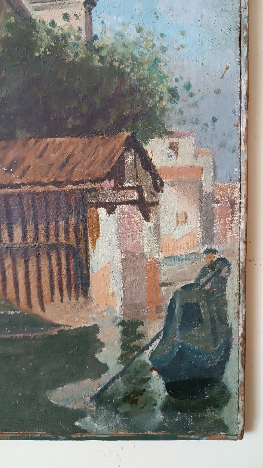 Painting Oil On Canvas Antique Country Glimpse Late 19th Century photo furniture