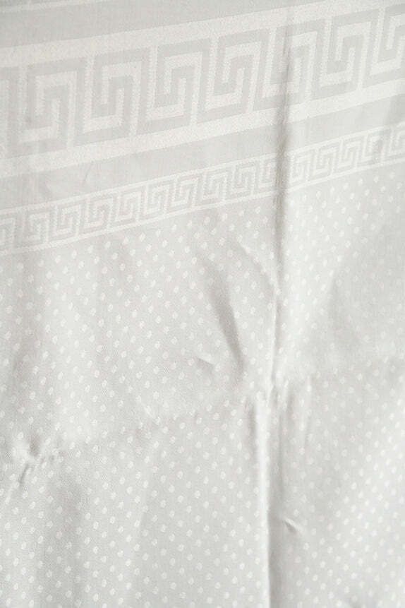 Large Greek Key White Damask Linen Tablecloth photo for sale