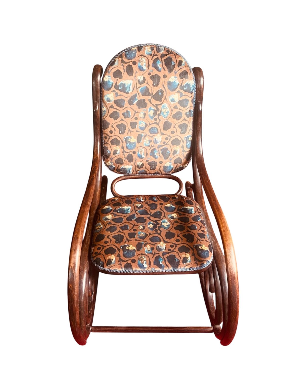Thonet Bentwood Rocker Upholstered In Anna Hayman Giraffe Tobacco Designer Velvet photo furniture