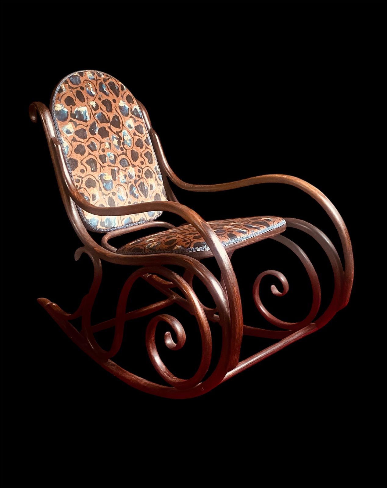Thonet Bentwood Rocker Upholstered In Anna Hayman Giraffe Tobacco Designer Velvet photo 725.0