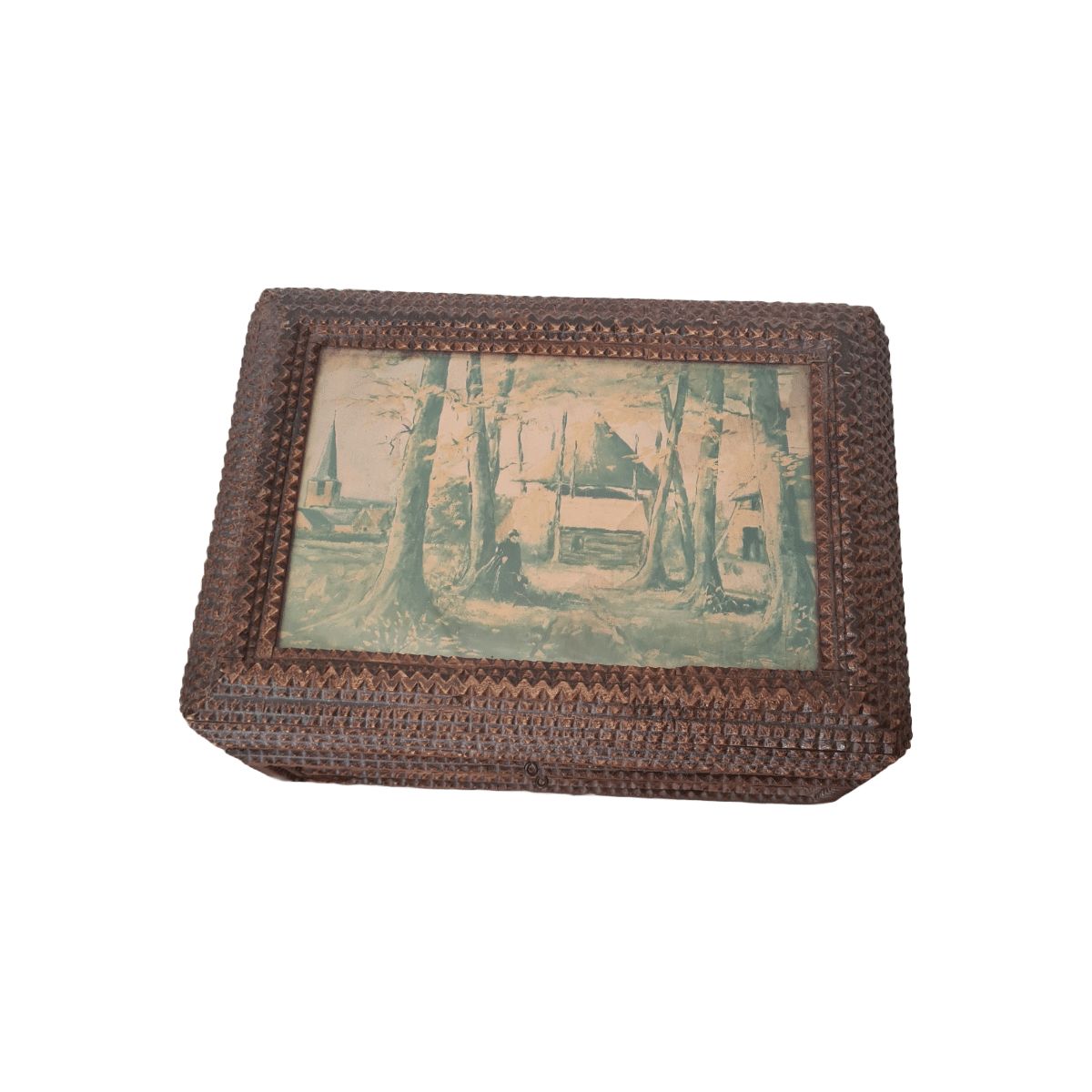 Antique Tramp Art Jewelry Box, 2nd Half 1800s photo furniture