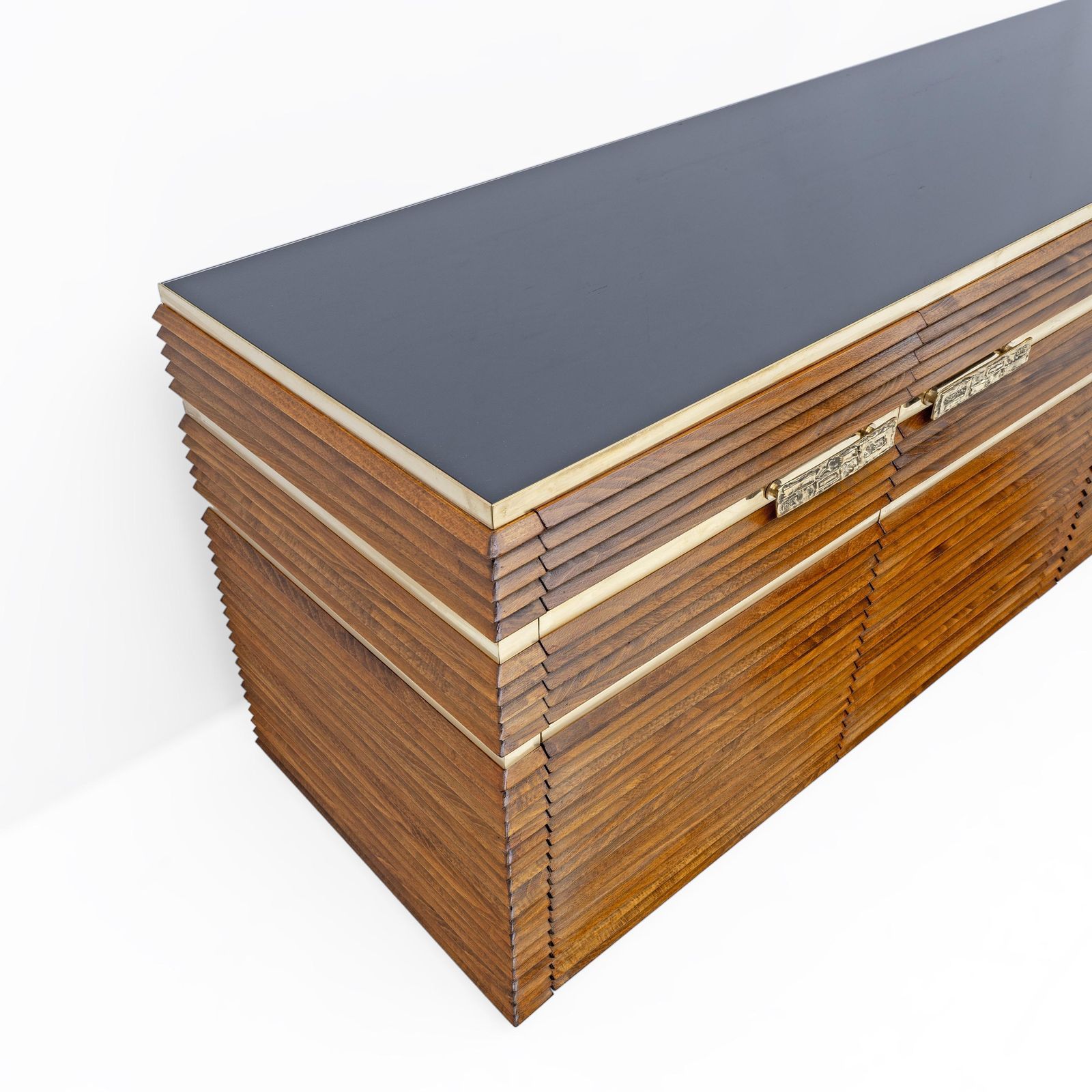 Mid Century Modern Italian Brass And Teak Sideboard, 1970s photo Furniture